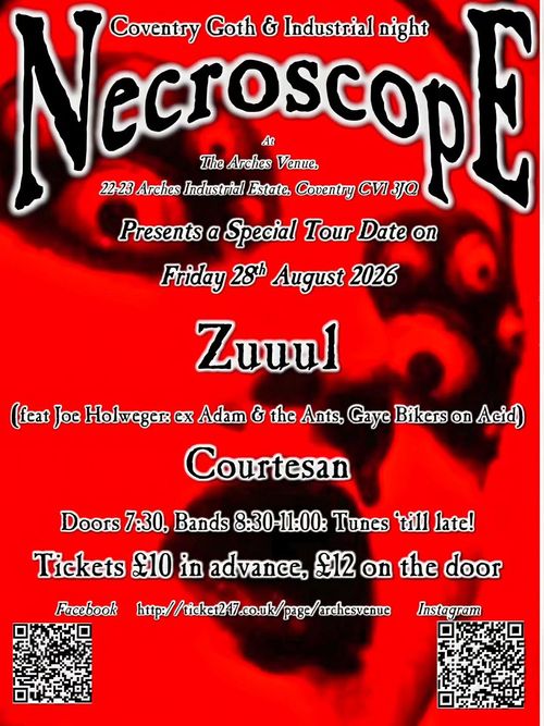 NecroscopE COURTESAN, Zuuul at The Arches Venue on 28 August 2026 gig poster