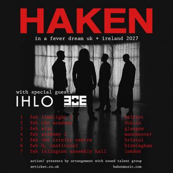 HAKEN in a fever dream uk + ireland 2027 Haken, Ihlo, Black Orchid Empire february 2027 tour poster