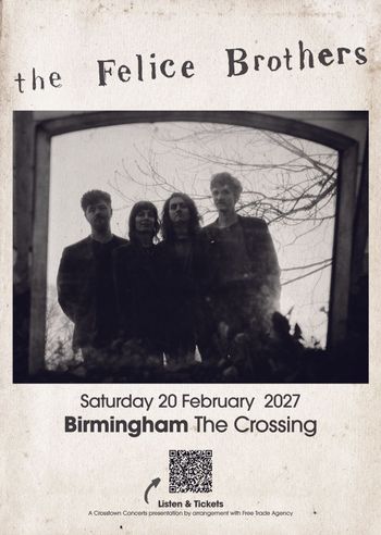 the Felice Brothers at The Crossing on 20 February 2027 gig poster
