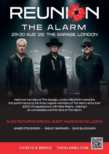 REUNION THE ALARM Alarm, Dave Blackman, Smiley, James Stevenson august 2026 tour poster