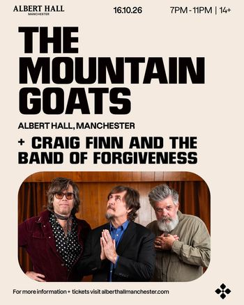 THE MOUNTAIN GOATS Craig Finn and the Band of Forgiveness at ALBERT HALL on 16 October 2026 gig poster