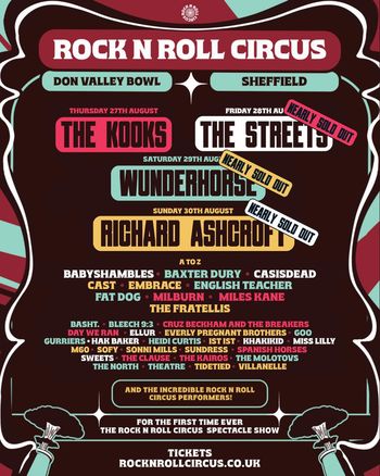 Rock N Roll Circus Wunderhorse, The Kooks, The Streets, Richard Ashcroft august 2026 tour poster