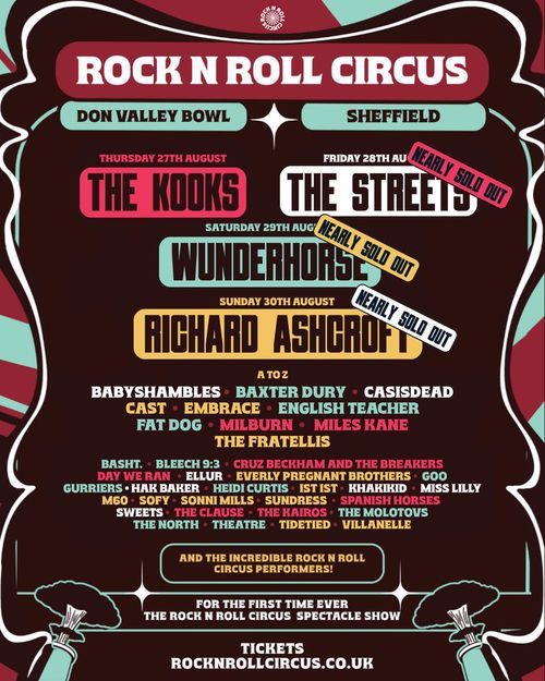 Rock N Roll Circus Wunderhorse, The Kooks, The Streets, Richard Ashcroft august 2026 tour poster