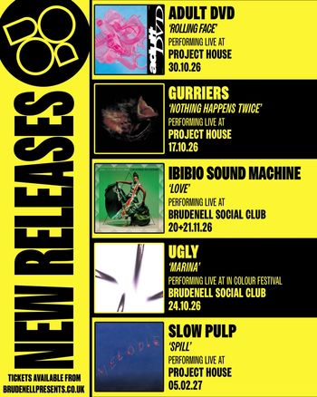 BOODO NEW RELEASES Gurriers, Ugly, Adult DVD, Slow Pulp, Ibibio Sound Machine october 2026 to february 2027 tour poster