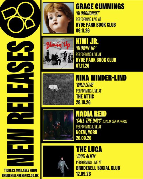 NEW RELEASES Nadia Reid, Kiwi Jr., NINA WINDER-LIND, The Luca, Grace Cummings september 2026 to november 2026 tour poster
