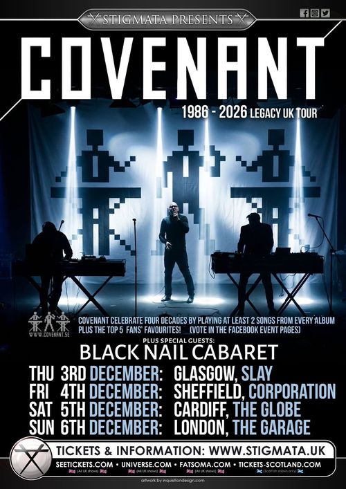 COVENANT 1986-2026 LEGACY UK TOUR Covenant, Black Nail Cabaret december 2026 tour poster