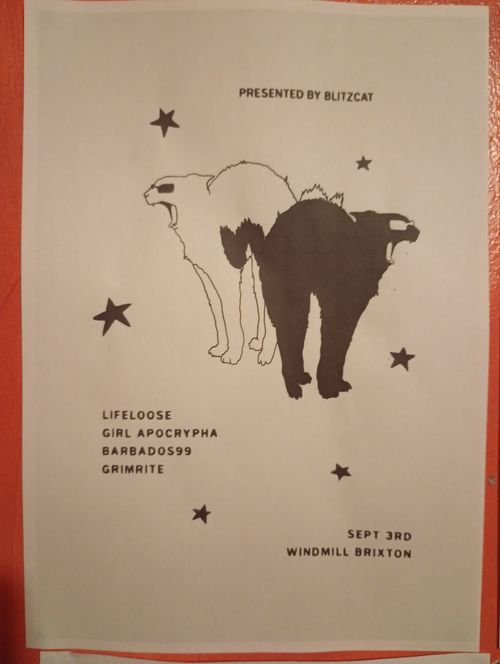LIFELOOSE, GIRL APOCRYPHA, BARBADOS99, GRIMRITE LIFELOOSE, BARBADOS99, GIRL APOCRYPHA, Grimrite at WINDMILL BRIXTON on 3 September 2026 gig poster