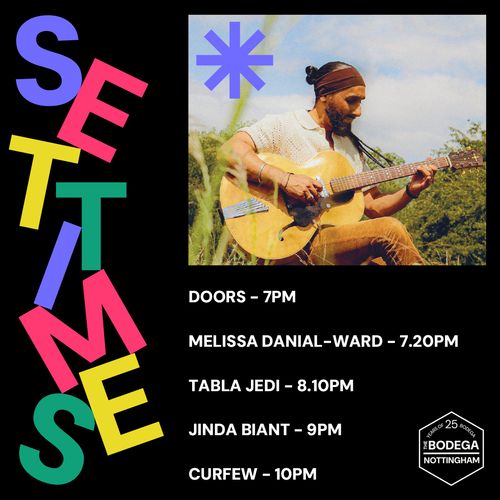 SETTIM Jinda Biant, TABLA JEDI, Melissa Danial-Ward at The Bodega on 22 August 2026 gig poster