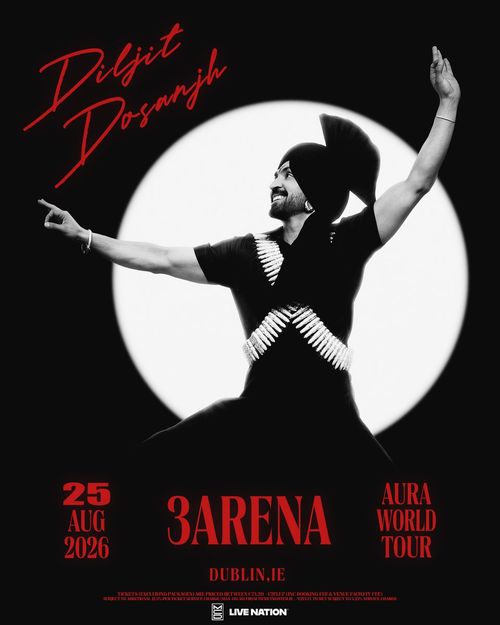 Diljit Dosanjh at 3Arena on 25 August 2026 gig poster