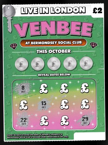 Venbee at Bermondsey Social Club venbee october 2026 tour poster