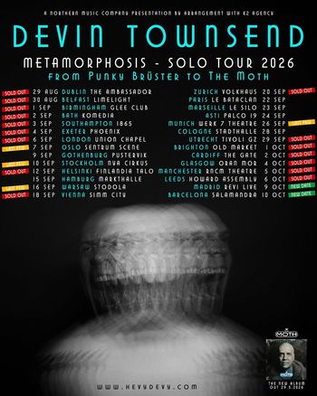 Devin Townsend Metamorphosis - Solo Tour 2026 from Punky Brüster to The Moth Devin Townsend at Pustervik on 9 September 2026 gig poster