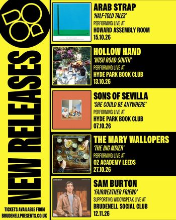 NEW RELEASES Arab Strap, Hollow Hand, The Mary Wallopers, Sam Burton, Sons of Sevilla october 2026 to november 2026 tour poster