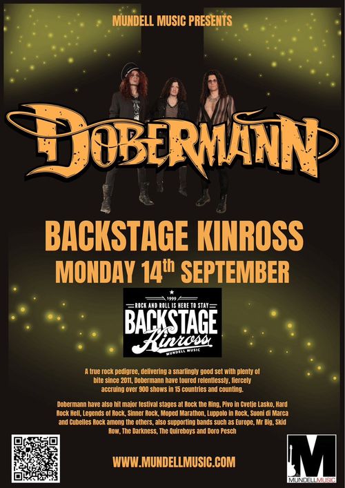 DOBERMANN at BACKSTAGE Kinross on 14 September 2026 gig poster