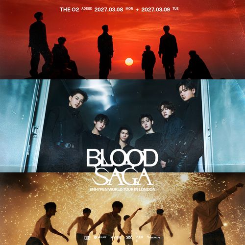 BLOOD SAGA ENHYPEN WORLD TOUR IN LONDON BLOOD SAGA, ENHYPEN march 2027 tour poster
