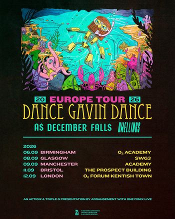 Dance Gavin Dance Europe Tour 2026 Dance Gavin Dance, As December Falls, Dwellings september 2026 tour poster