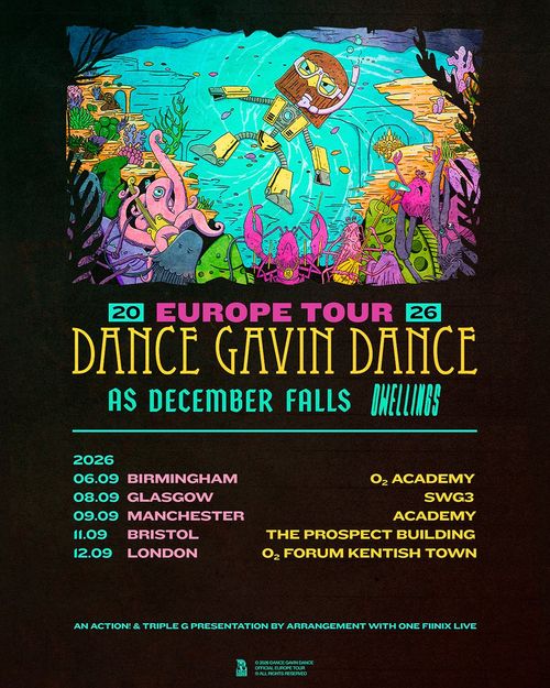 Dance Gavin Dance Europe Tour 2026 Dance Gavin Dance, As December Falls, Dwellings september 2026 tour poster