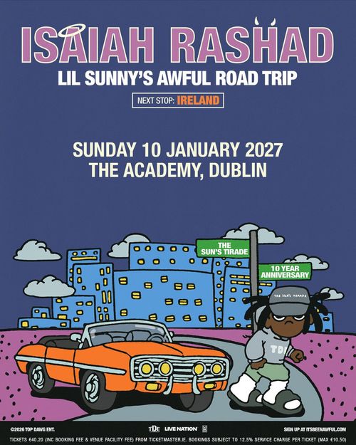 ISAIAH RASHAD - LIL SUNNY’S AWFUL ROAD TRIP Isaiah Rashad at THE ACADEMY on 10 January 2027 gig poster
