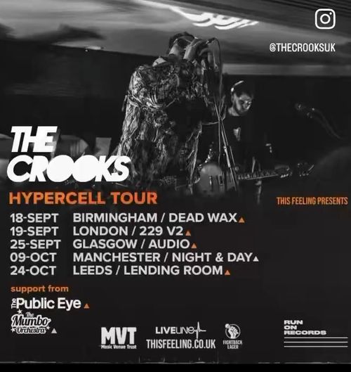 THE CROOKS HYPERCELL TOUR The Crooks, The Public Eye, The Mumbo Orchestra september 2026 to october 2026 tour poster