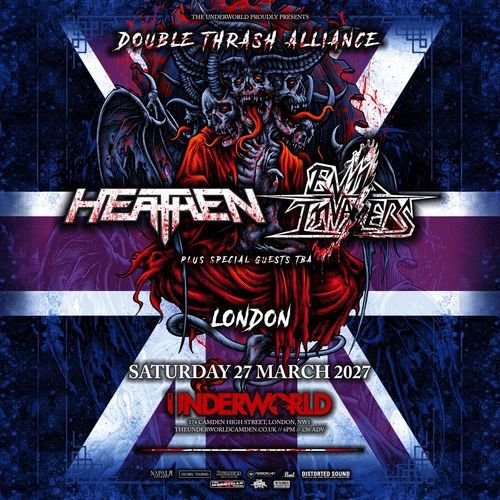 DOUBLE THRASH ALLIANCE RAVEN TAMPERS, Heathen at UNDERWORLD on 27 March 2027 gig poster