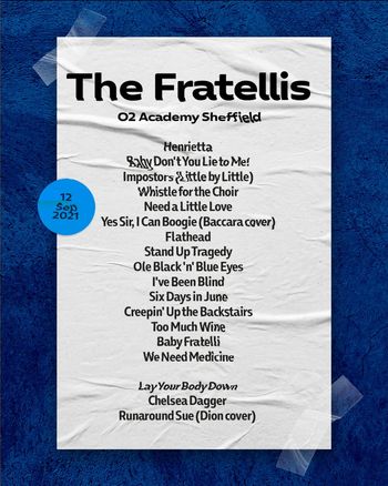 The Fratellis at O2 Academy on 12 September 2021 gig poster