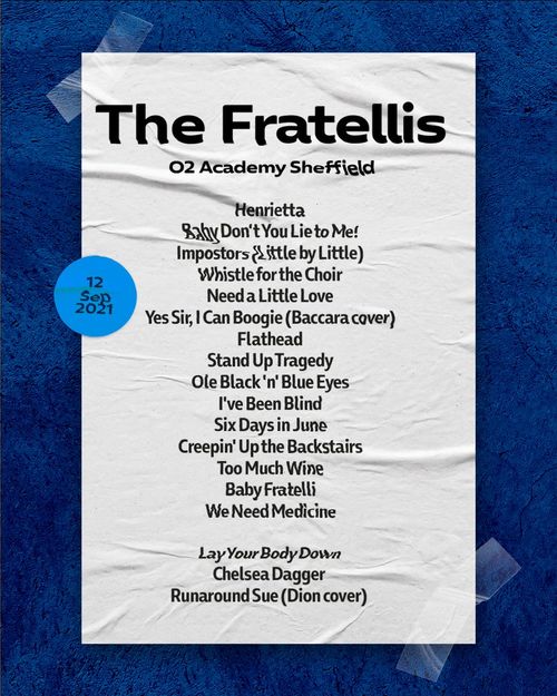 The Fratellis at O2 Academy on 12 September 2021 gig poster