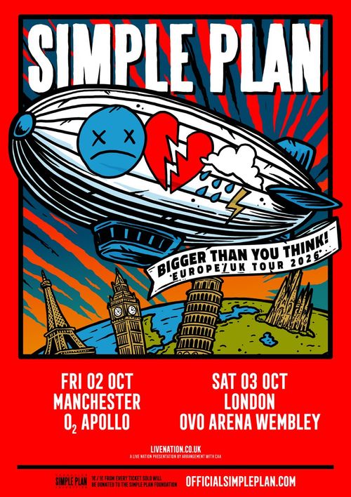 Bigger Than You Think! Europe/UK Tour 2026 Simple Plan october 2026 tour poster