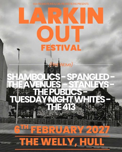 LARKIN OUT FESTIVAL Stanleys, Avenues, The Publics, Shambolics, Tuesday Night Whites, Spangled, THE 413 at THE WELLY on 6 February 2027 gig poster