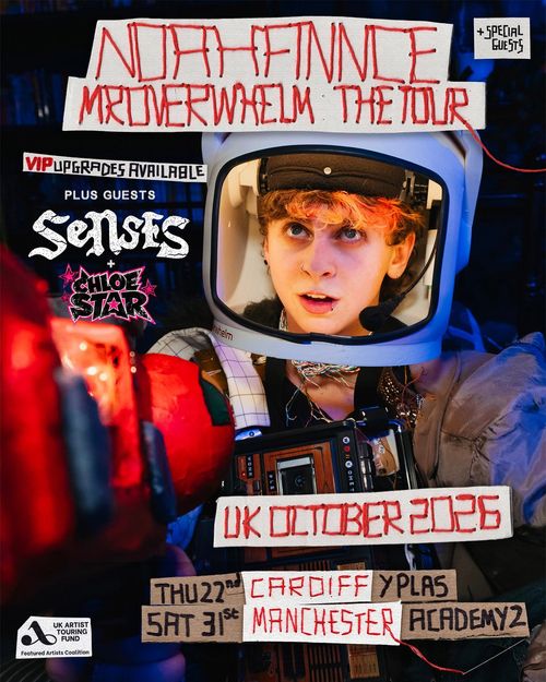 Noah Finne - Mr Overwhelm The Tour Noah Finne, Noah Finn Adams, Senses, Chloe Star october 2026 tour poster