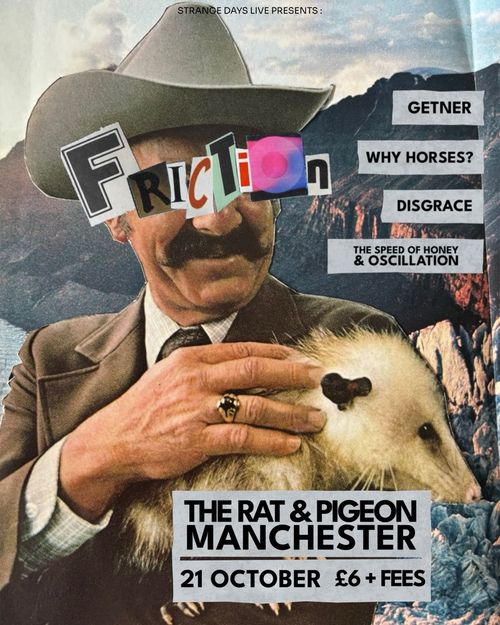 Friction WHY HORSES?, THE SPEED OF HONEY, GETNER, OSCILLATION, Disgrace at THE RAT & PIGEON on 21 October 2026 gig poster