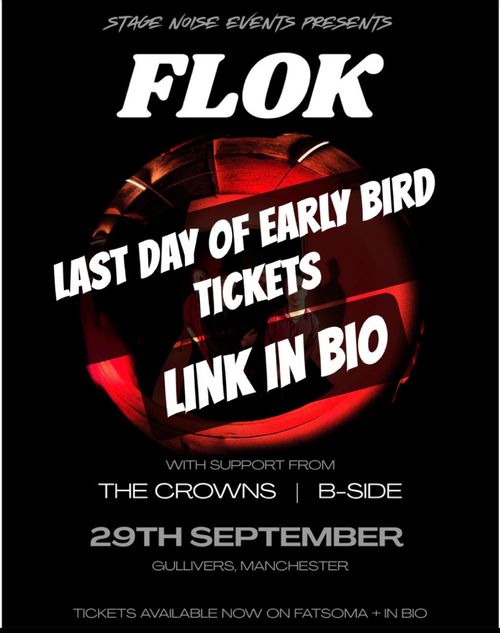 FLOK THE CROWNS, B-SIDE at Gullivers on 29 September 2026 gig poster