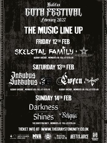 Halifax Goth Festival February 2027 Skeletal Family, Social Youth Cult, Reliqua, Darkness Shines, Redemption Zero, Denyloca, Ewfen, Inkubus Sukkubus february 2027 tour poster