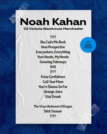 Noah Kahan at O2 Victoria Warehouse on 13 November 2023 gig poster