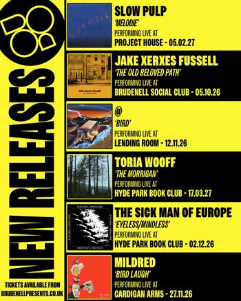 NEW RELEASES POD Jake Xerxes Fussell, Toria Wooff, Slow Pulp, Mildred, The Sick Man of Europe, @ at Lending Room on 12 November 2026 gig poster