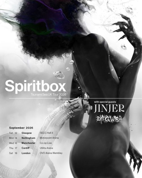 Spiritbox Tsunami Sea UK Tour 2026 Spiritbox, Jinjer, Dillomwish, Dimmuish, Dimmuish september 2026 tour poster