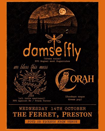 damselfly CORAH, We Bless This Mess, D^MSELFLY at The Ferret on 14 October 2026 gig poster