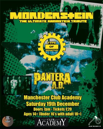 Morderstein - The Ultimate Rammstein Tribute Morderstein, Pantera A.D., Type Of Negative at Club Academy on 19 December 2026 gig poster