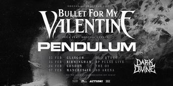 Bullet For My Valentine Social Apocalypse 2027 Pendulum, Dark Divine, Bullet for My Valentine february 2027 tour poster