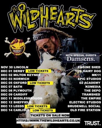 The Wildhearts Damsens at Engine Shed on 30 November 2026 gig poster