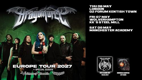 Dragonforce Europe Tour 2027 DragonForce, Visions of Atlantis, Wings of Steel may 2027 tour poster