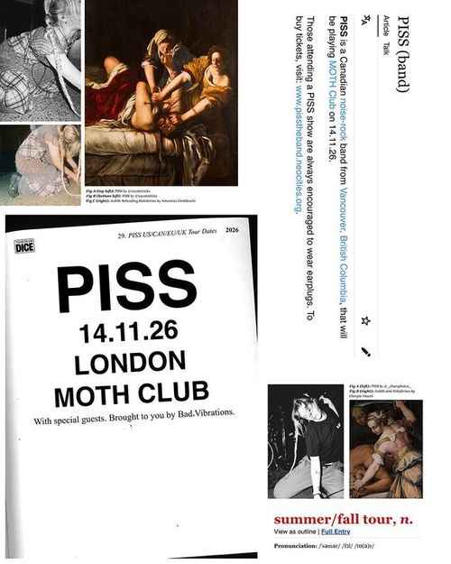 PISS at Moth Club on 14 November 2026 gig poster