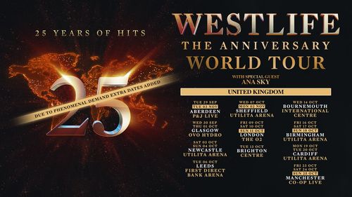 Westlife The Anniversary World Tour Westlife, Ana Sky september 2026 to october 2026 tour poster
