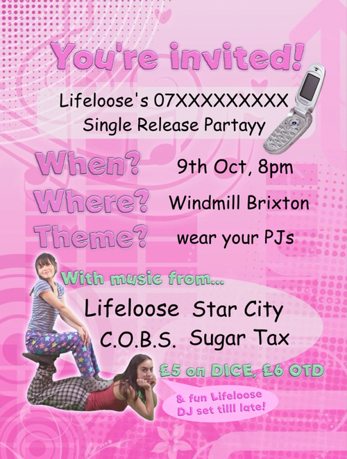 Lifeloose's 07XXXXXXXXXXXX Single Release Partayy COBS, LIFELOOSE, STAR CITY, SUGAR TAX at Windmill Brixton on 9 October 2026 gig poster