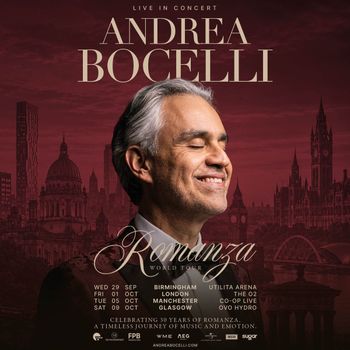 Andrea Bocelli Romanza World Tour Andrea Bocelli september 2027 to october 2027 tour poster
