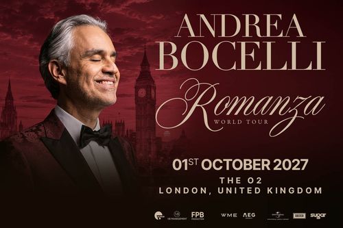 Andrea Bocelli Romanza World Tour Andrea Bocelli september 2027 to october 2027 tour poster