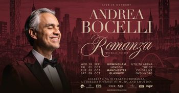 Andrea Bocelli Romanza World Tour Andrea Bocelli september 2026 to october 2026 tour poster