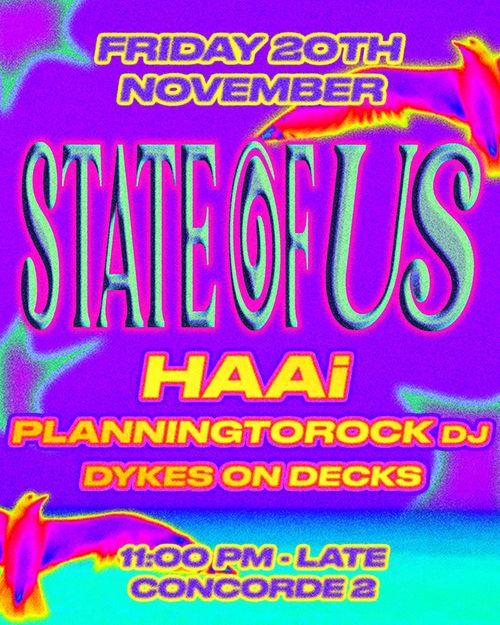 STATE OF US HAAi, DYKES ON DECKS, PLANNINGTOROCK DJ at Concorde 2 on 20 November 2026 gig poster