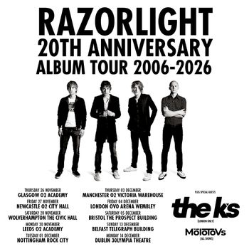 Razorlight 20th Anniversary Album Tour 2006-2026 The Molotovs, The K's, Razorlight at 30Olympia Theatre on 14 December 2026 gig poster