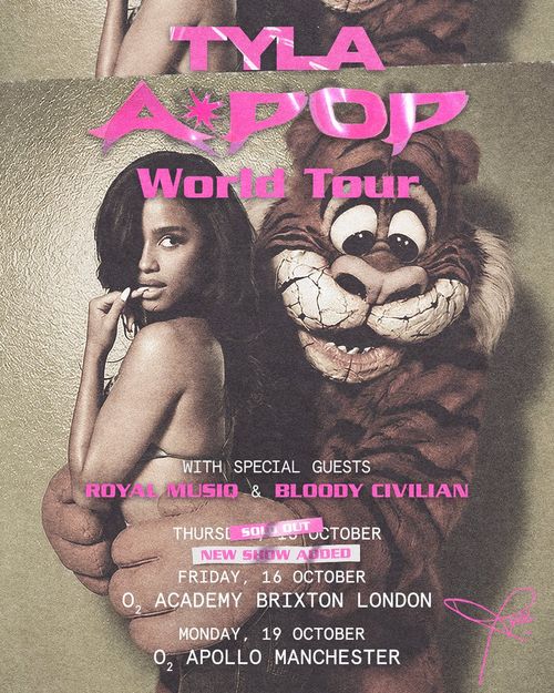 TYLA A*POP World Tour Bloody Civilian, ROYAL MUSIQ, TYLA A*POP october 2025 tour poster
