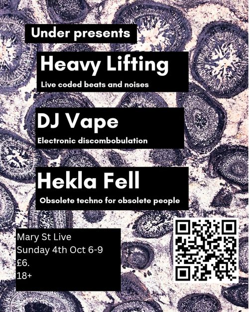 Under presents Heavy Lifting HEKLA FELL, DJ Vape, Heavy Lifting at Mary St Live on 4 October 2026 gig poster