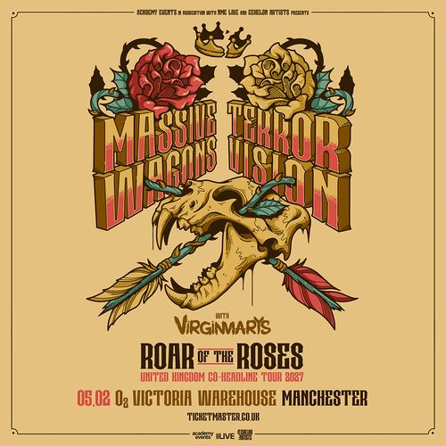 Roar of the Roses United Kingdom Co-Headline Tour 2027 Massive Wagons, Terror Vision, The Virginmarys january 2027 to february 2027 tour poster